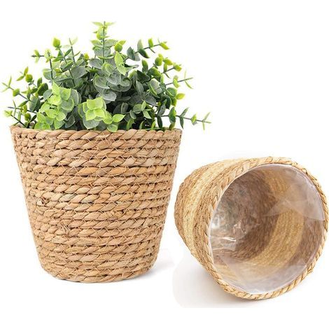 Seegraskorb, Pflanzkörbe, Blumenkorb, Blumentopf, Aufbewahrungskorb, 18 cm, 2er-Set, für drinnen und draußen (1/5)
