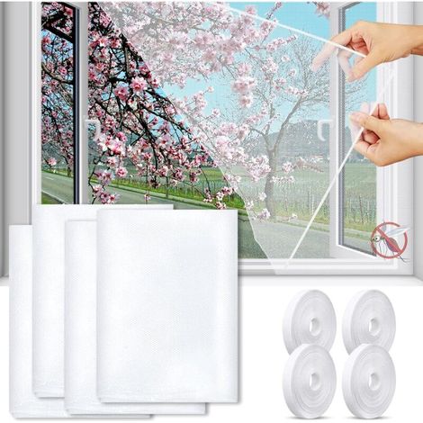 Window Mosquito Net, 4-Pack Window Mesh Mosquito Net, Window Insect Screen with 4 Self-Adhesive Tapes, 130cm x 150cm, for Various Windows (Black)