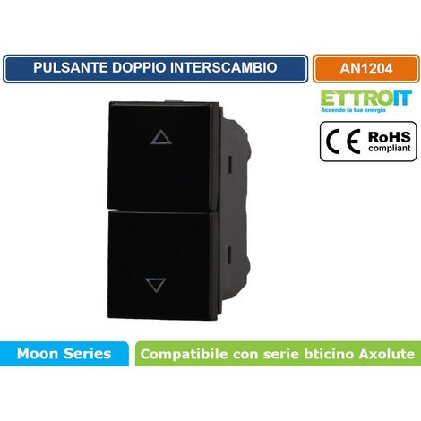ETTROIT AN1204 Interruttore Doppio Interbloccato saliscendi tapparella 10A Colore NERO Compatibile Bticino Axolute
