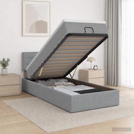 Cama tipo otomana con colchón y LED Gris Claro 80 x 200 cm Tela (1/5)
