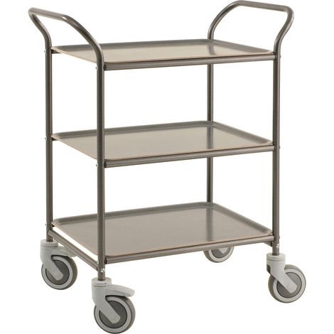 Kongamek Tablettwagen 770x495x960mm Anthrazit grau pulverbeschichtet mit Bremse und 3 Tabletts in grau
