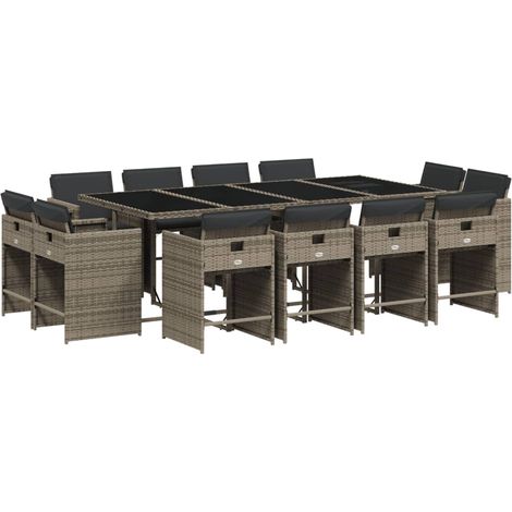 vidaXL Set da Pranzo da Giardino 13pz con Cuscini Grigio in Polyrattan (1/5)