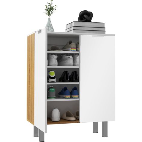 Meuble à chaussures moderne pour 15 à 20 paires de chaussures, 5 étagères et fermeture amortie, blanc brillant (1/5)