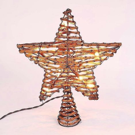 Étoile de sapin de Noël en rotin de 30 cm (12 pouces) avec 10 touches de blanc chaud (1/4)