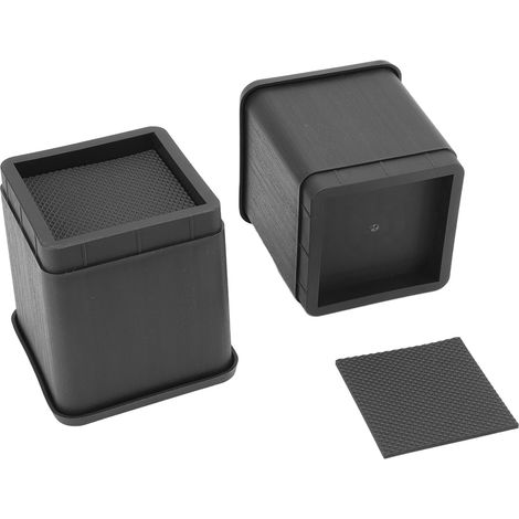 Lot de 4 rehausseurs empilables pour meubles et lits, avec patins antidérapants en caoutchouc. Surélève les canapés, lits et chaises. (1/5)