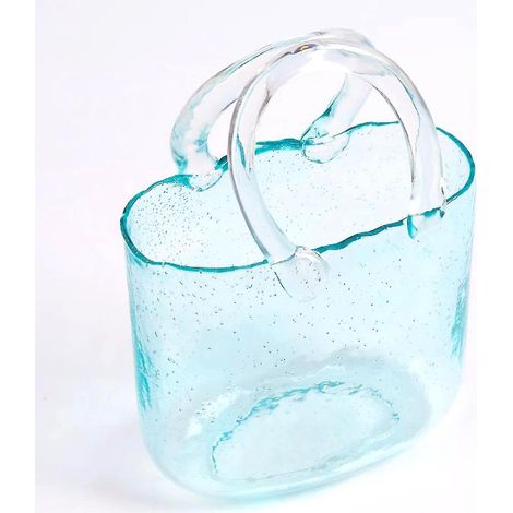 Transparente, handtaschenförmige Vase aus Glas für Blumen, ideal für Wohndekoration und Hochzeiten – Hellblau