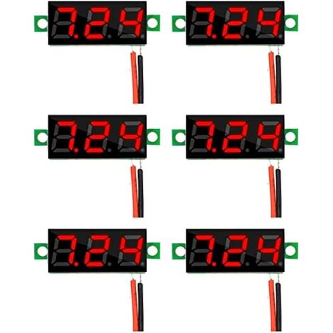 6 Pièces Mini Voltmètre Numérique DC 2.4-30V Rouge, Testeur de Tension LED Affichage, Rouge (1/5)