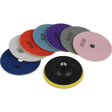 Diamond Polishing Pad - 4 Inch - 50 To 6000 Mesh - Wet Or Dry Use - For Granite Marble Concrete - 11 Pieces Set With Rod (1/5)
