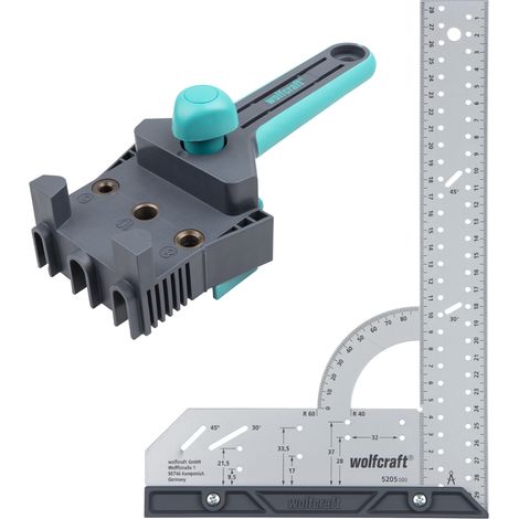wolfcraft - Kit Équerre de Menuisier Multifonction. Longueur 300 mm et Guide d'assemblage bois par tourillions. Gabarit de perçage - réf. 8655000