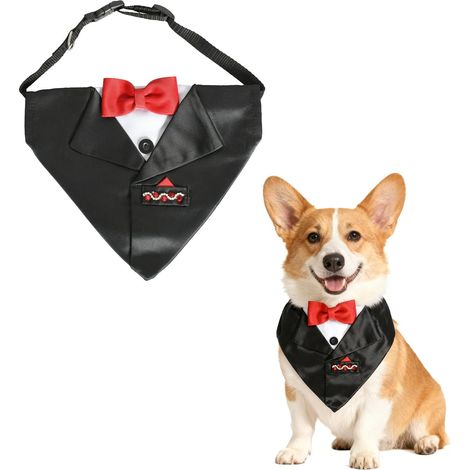Bandana de Costume de Chien avec Nœud Papillon Smoking Réglable pour Grand Moyen Chien Écharpe de Costume Formel pour Animaux de Compagnie Cravate de Smoking de Chien pour Mariage Fête Anniversaire (1/4)