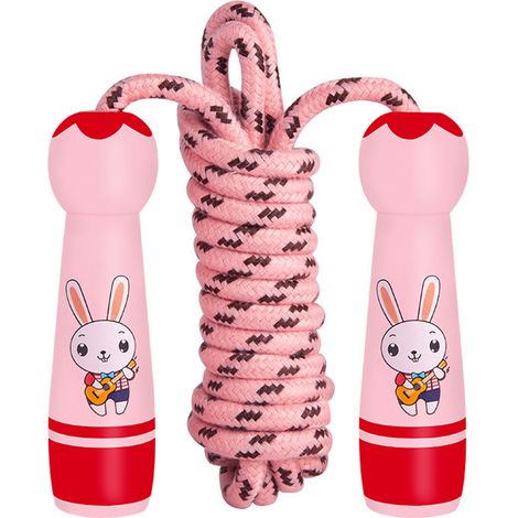 Corde à Sauter Enfant - Coton Doux avec Poignées en Bois - Réglable en Longueur - Pour Enfants Fille et Garçon - 2,2 m (1/5)