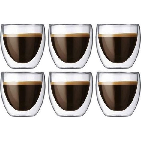 Tasse à café - Originale - Verre - Double paroi - 80ml - Set de 6 pièces (1/4)