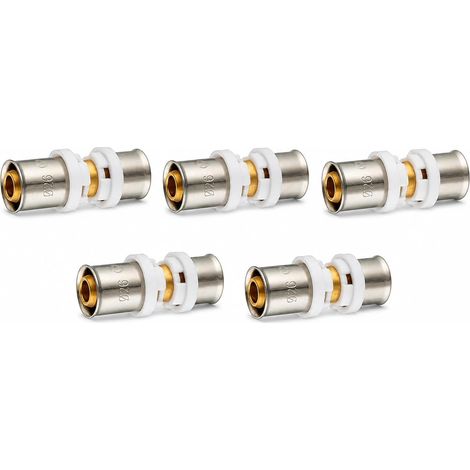 Paquete de 5 racores rectos de crimpado multicapa de 26 mm – Perfil TH, conexión de doble rama igual PEX-AL-PEX