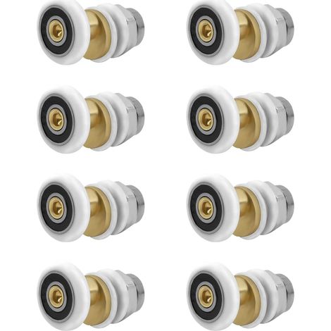 Roues coulissantes pour porte de douche - 8 pièces - Nylon et cuivre - Glissement silencieux - Salle de bain verre courbe ou droit - Diamètre 20 mm (1/5)
