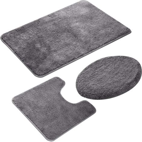 Juego de 3 alfombrillas de baño antideslizantes, de secado rápido, suaves, cómodas y absorbentes (gris). (1/5)