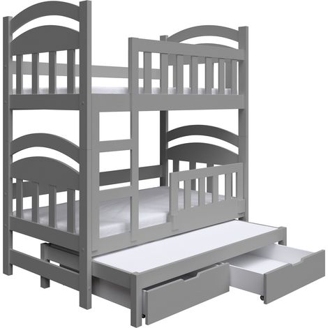 Selsey Dopio - Lit superposé 3 couchages avec matelas - 75x180 cm - Gris (1/5)