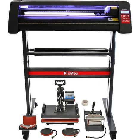 PixMax - Plotter per Taglio Vinile Guida Laser Abbonamento 12 Mesi Software da Taglio - LED - 720mm & Pressa a Caldo Termopressa per Sublimazione Transfer - 5 in 1