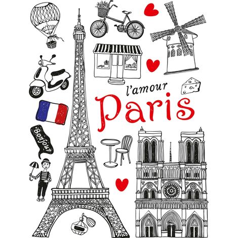 sticker mural Paris noir, rouge et bleu  - Sanders & Sanders