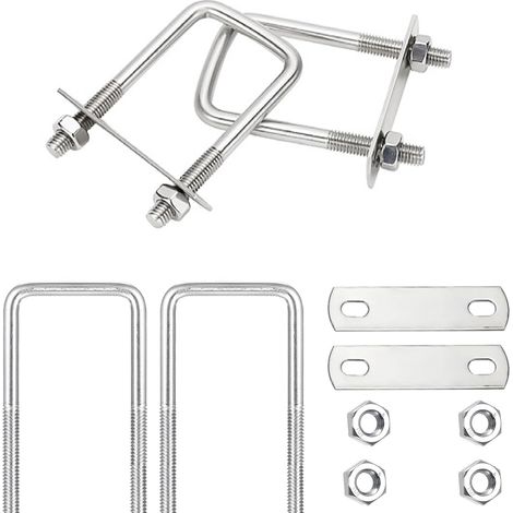 Lot de 4 vis à étrier en U en acier inoxydable 304 avec filetage - Boulons en U avec écrou et contre-plaque - Pour applications automobiles, navales et industrielles (4 pièces M8-40 x 65 cm) (1/5)