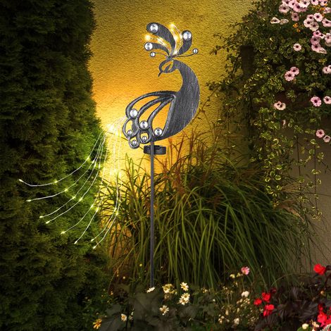 Lampe solaire de prise de jardin de prise solaire pour la conception extérieure de paon de décoration de jardin, plastique en métal, LED 3000K, LxWxH 17.5x4.5x88 cm