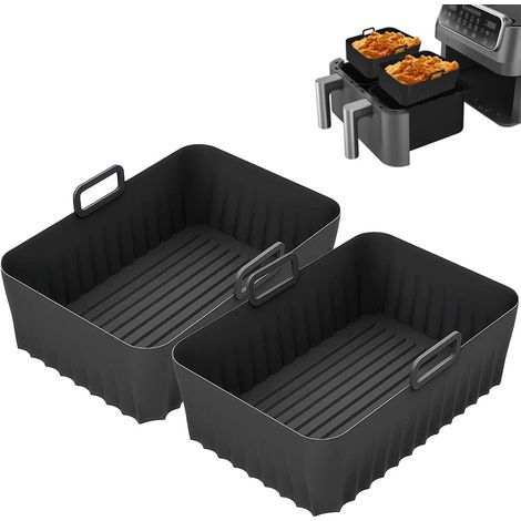 Silikon-Heißluftfritteusen-Einlage 2 Stück antihaftbeschichtet ölbeständig wiederverwendbar mit Griffen Zubehör für Heißluftfritteusen für Fleisch und Gemüse
