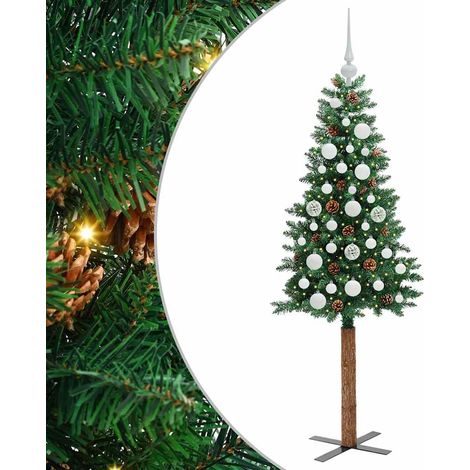 Sapin de Noël Arbre de Noël mince Vert 150 cm PVC et bois de pin massif (1/5)