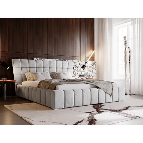 Lit rembourré avec rangement 120x200 velours gris clair Paris (1/5)