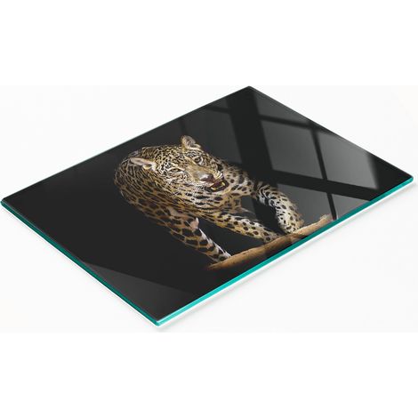 Tabla de servir de cocina de vidrio templado con gráficos de jaguar, 80 x 52 cm. (1/5)