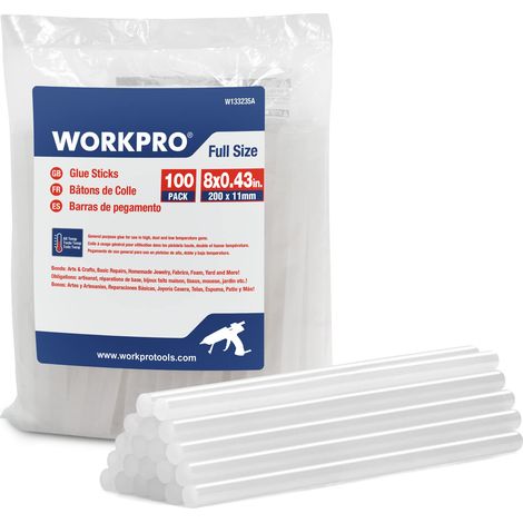 WORKPRO 100 bastoncini di colla calda 200 x 11 mm, bastoncini di colla trasparenti universali per pistola a colla calda, ideali per fai da te, artigianato, tempo libero (1/5)