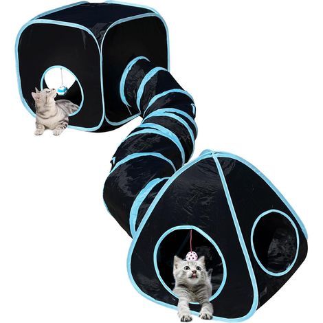 Tunnels pour chats d'intérieur avec tente cube, judas interactif pliable et pliable, tube pour chat avec balle jouet et cloche pour chaton, chiot, chat et lapin – Lot de 3 (1/3)