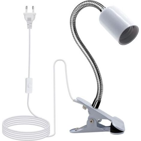 Pair Lampe à Pince, Lampe de Lecture,Lampe de Chevet LED,Douille E27 avec Pince 110MM Col de Cygne,120CM Cable avec Interrupteur,Clip de Base en Métal,Lampe a Pince pour Lit,pour Table,Maquillage (1/5)