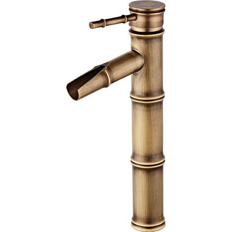High Bamboo Faucet, Waterfall Basin Mixer Tap, Single Hole Hot and Cold Water Faucet Available, Bronze Bathroom Faucet, 3 Joints Break Mouth (1/4)