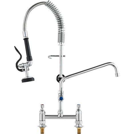 VEVOR Robinet de Cuisine Commercial avec Pulverisateur de Pre-rincage, Mitigeur avec Douchette Extractible, 660 mm de Haut, Entraxe 203 mm, Bec Pivotant 305 mm, Montage sur Pont, pour Evier Rstaurant