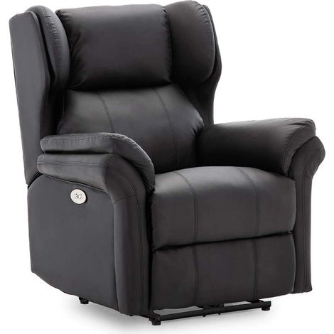 OAKFORD BLACK ELECTRIC BONDED LEATHER AUTO RECLINER WING BACK LOUNGE CHAIR WITH USB (1/5)
