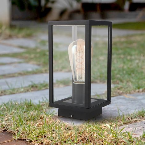 Balise LED extérieure série Ducte Plus, étanche IP44, douille E27, finition noire, acier/verre, idéale pour jardins et chemins, puissance max. 40W (ampoule non incluse) (1/5)