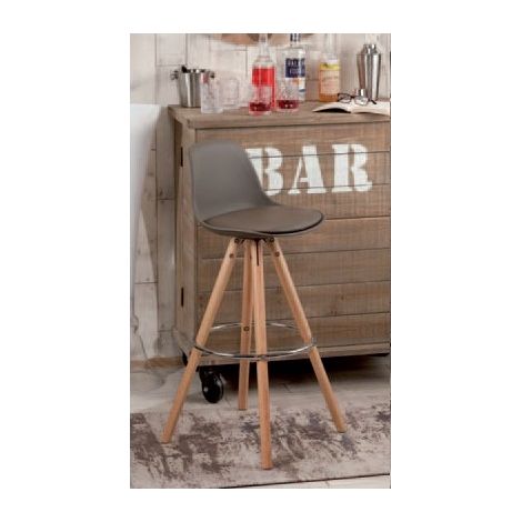 Sgabello da bar folk caffe' in tessuto e piedi in legno 39 x 41,5 x 95 cm (1/2)