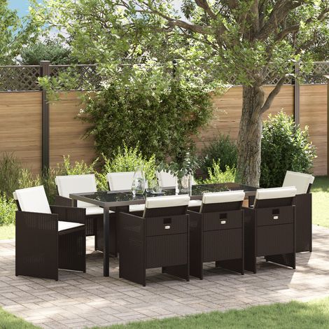 Garten Essgruppe 9 pcs Braun Poly-Rattan vidaXL (1/5)