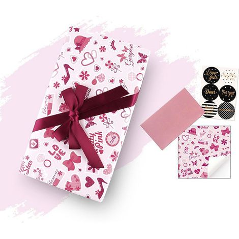 Papier D Emballage - 50 X 70 Cm - Motif Coeur - Pour Fêtes Et Cadeaux - 1 Feuille (1/4)