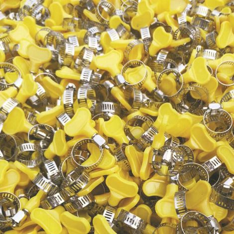 10 abrazaderas de manguera de 25-40 mm con tuerca de mariposa de acero inoxidable (25-38 mm, amarillas), abrazadera de manguera de 9 mm para piscina, lavadora y coche. (1/4)