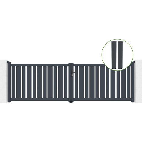 Puerta abatible 4m VEYMONT H.120cm aluminio gris + 2 postes 20x20cm H.166cm (1/5)