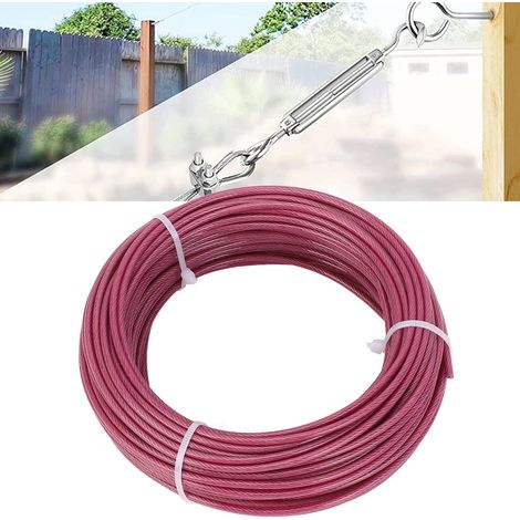 3 mm lila kunststoffbeschichtetes Stahlseil-Set, 100 Fuß, für Außenzäune, Sonnensegel, Wäscheleinen, Blumenampeln, Schrauben, Klemmen. (1/5)
