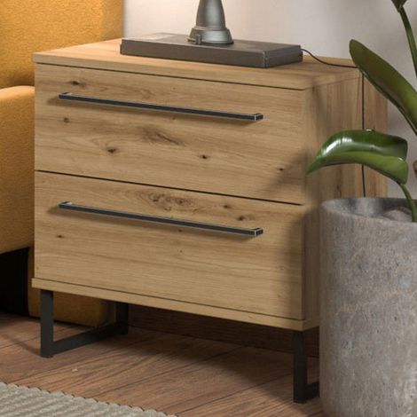 Comodino Cerignone, 2 Cassetti, un Ripiano, Apertura Scorrevole, 45.5x35x54h cm Marrone Rovere Nodi (1/5)