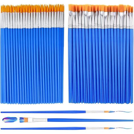Lot de 100 petits pinceaux de peinture acrylique pour enfants avec pinceaux plats et ronds pour peinture en salle de classe Lefou (1/5)