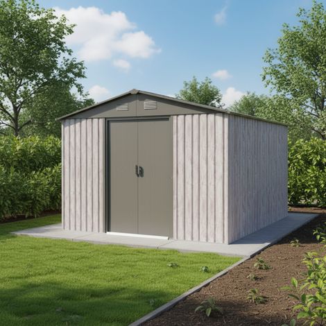 Abri Jardin Métal 9m²Beige Double Porte Kit Ancrage X-Metal (1/5)