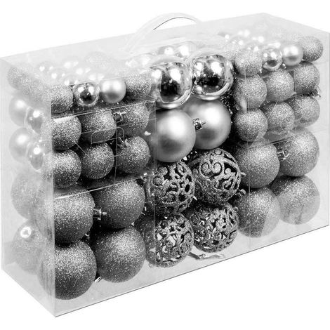 Confezione 100 x Palline Natale Colore Silver Diametro 3/4/6 cm Addobbi Natalizi