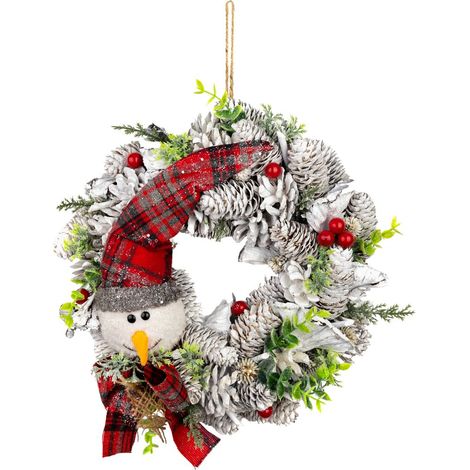 Kranz MagicHome Weihnachten, natur, weiß, mit Schneemann, 31x8 cm (1/2)