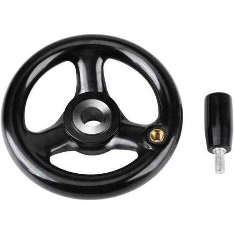 Roue à main - Poignée de volant rond noir à 3 rayons Roue à main en plastique avec poignée tournante pour la fraiseuse de tour 12 100mm (1/4)