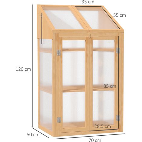 Serre de jardin en bois massif 70x50x120 cm, abri végétal avec housse et fenêtre, double porte, étagères translucides, coffre surélevé résistant au gel, idéal balcon et potager, teinte chêne (1/5)