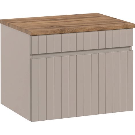 Meuble sous vasque suspendu ICONIC cachemire 60 cm avec le plan chêne coast evoke (1/5)