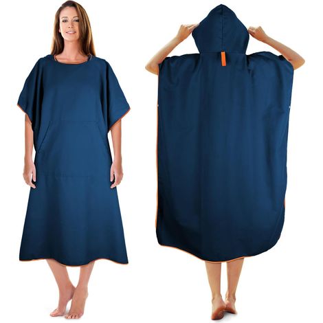 Poncho de Serviette, Poncho de Douche à Séchage Rapide en Microfibre (Marineblau, Medium) (1/5)